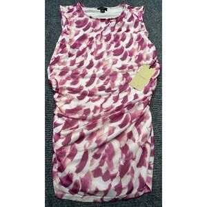 Halogen Tank Top‎ Womens 1X Pink White Abstract Ruched Lined Sleeveless Shirt